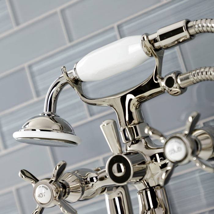 Kingston Heirloom KS248PN - Essex Three-Handle 2-Hole Deck-Mount Clawfoot Tub Faucet with Hand Shower, Polished Nickel