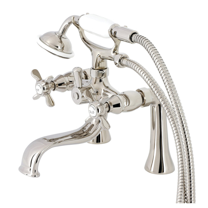 Kingston Heirloom KS248PN - Essex Three-Handle 2-Hole Deck-Mount Clawfoot Tub Faucet with Hand Shower, Polished Nickel