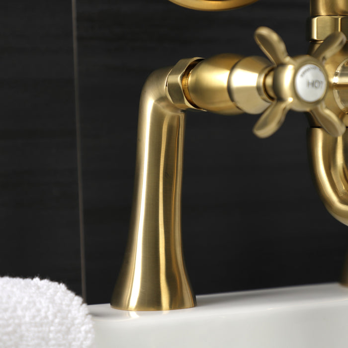 Kingston Heirloom KS248SB - Essex Three-Handle 2-Hole Deck-Mount Clawfoot Tub Faucet with Hand Shower, Brushed Brass