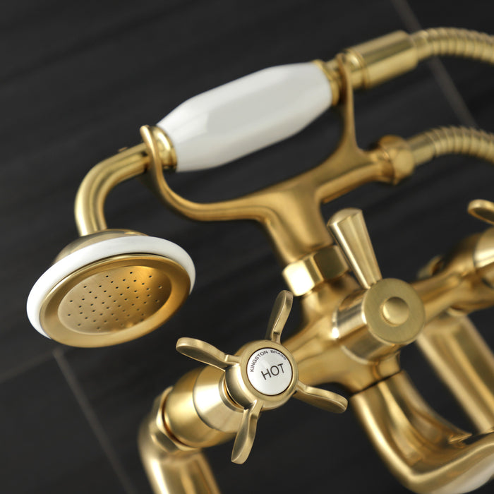 Kingston Heirloom KS248SB - Essex Three-Handle 2-Hole Deck-Mount Clawfoot Tub Faucet with Hand Shower, Brushed Brass