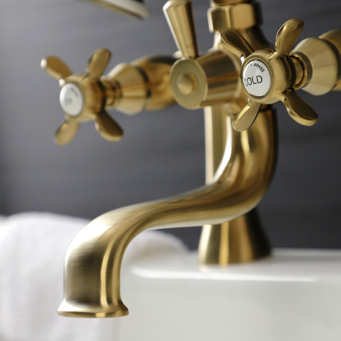 Kingston Heirloom KS248SB - Essex Three-Handle 2-Hole Deck-Mount Clawfoot Tub Faucet with Hand Shower, Brushed Brass