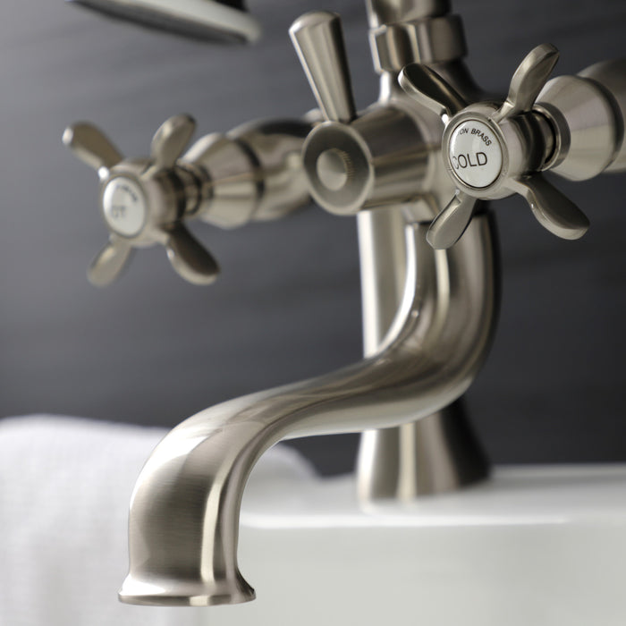 Essex KS248SN Three-Handle 2-Hole Deck Mount Clawfoot Tub Faucet with Handshower, Brushed Nickel