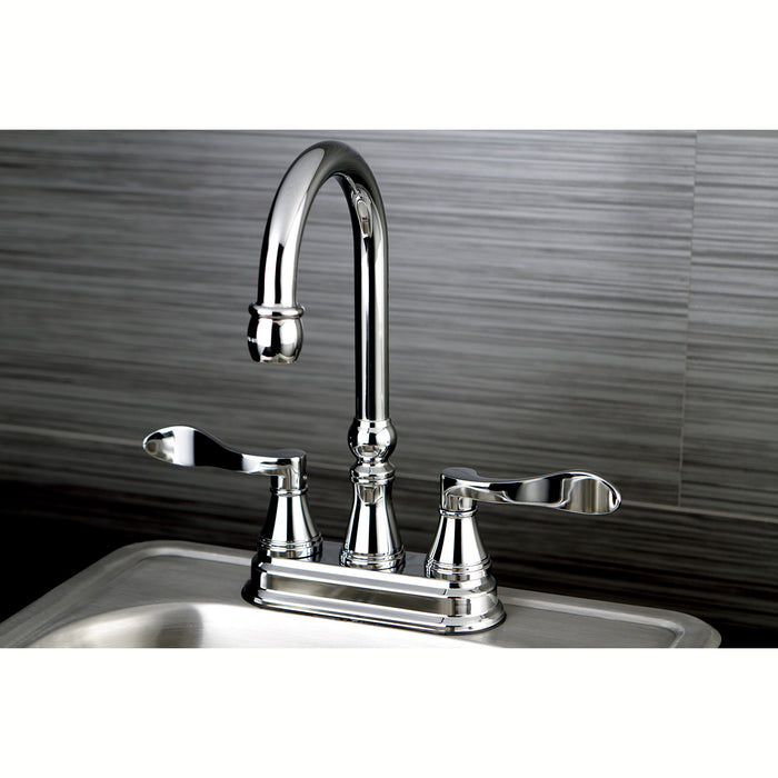 NuFrench KS2491DFL Two-Handle 2-Hole Deck Mount Bar Faucet, Polished Chrome