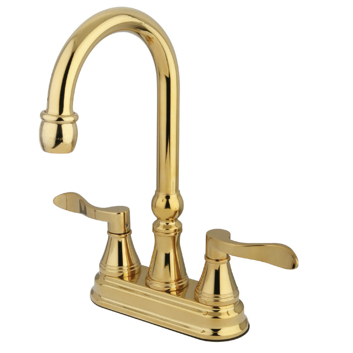 NuFrench KS2492DFL Two-Handle 2-Hole Deck Mount Bar Faucet, Polished Brass