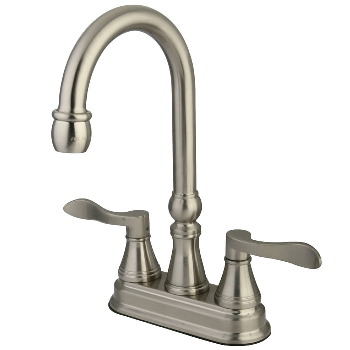 NuFrench KS2498DFL Two-Handle 2-Hole Deck Mount Bar Faucet, Brushed Nickel