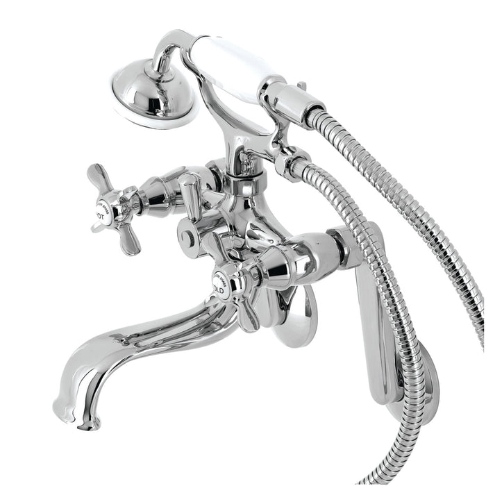 Kingston Heirloom KS249C - Kingston Three-Handle 2-Hole Tub Wall Mount Clawfoot Tub Faucet with Hand Shower, Polished Chrome