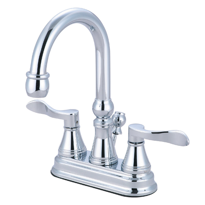 NuFrench KS2611DFL Two-Handle 3-Hole Deck Mount 4" Centerset Bathroom Faucet with Brass Pop-Up, Polished Chrome