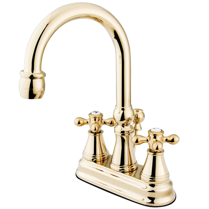 Restoration KS2612AX Two-Handle 3-Hole Deck Mount 4" Centerset Bathroom Faucet with Brass Pop-Up, Polished Brass
