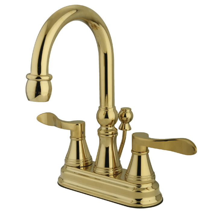NuFrench KS2612DFL Two-Handle 3-Hole Deck Mount 4" Centerset Bathroom Faucet with Brass Pop-Up, Polished Brass