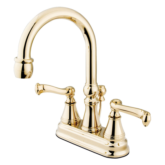 Royale KS2612FL Two-Handle 3-Hole Deck Mount 4" Centerset Bathroom Faucet with Brass Pop-Up, Polished Brass
