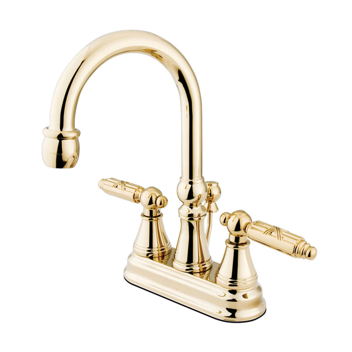 Georgian KS2612GL Two-Handle 3-Hole Deck Mount 4" Centerset Bathroom Faucet with Brass Pop-Up, Polished Brass