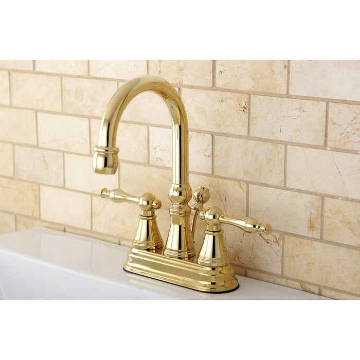 Naples KS2612NL Two-Handle 3-Hole Deck Mount 4" Centerset Bathroom Faucet with Brass Pop-Up, Polished Brass