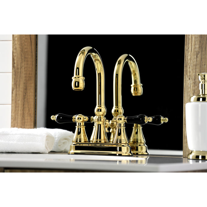 Duchess KS2612PKL Two-Handle Deck Mount 4" Centerset Bathroom Faucet with Brass Pop-Up, Polished Brass