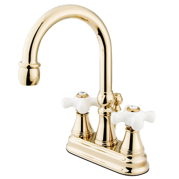 Kingston Tulare KS2612PX - Governor Double-Handle 3-Hole Deck Mount 4-Inch Centerset Bathroom Faucet with Brass Pop-Up, Polished Brass