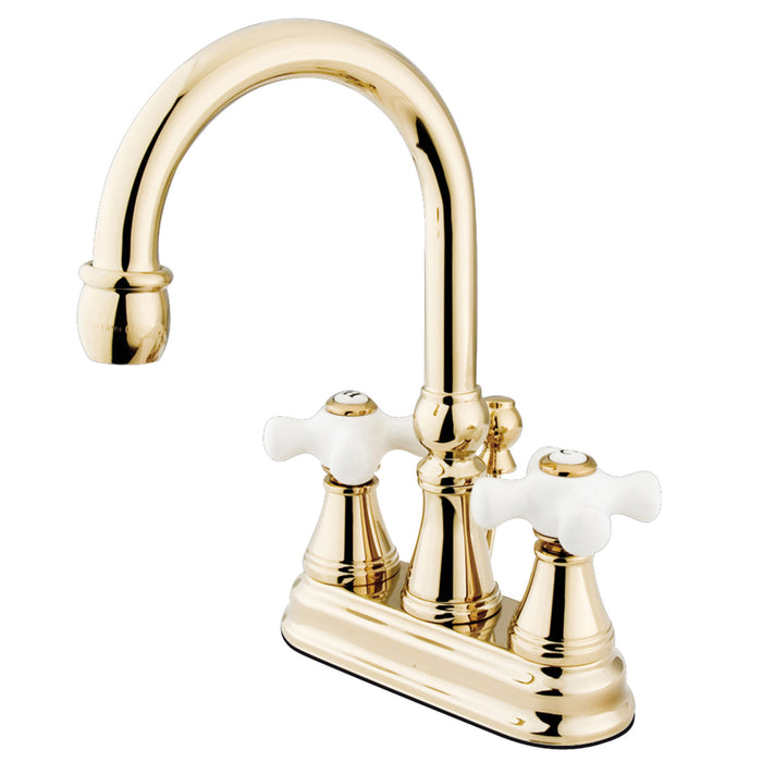 Governor KS2612PX Two-Handle 3-Hole Deck Mount 4" Centerset Bathroom Faucet with Brass Pop-Up, Polished Brass