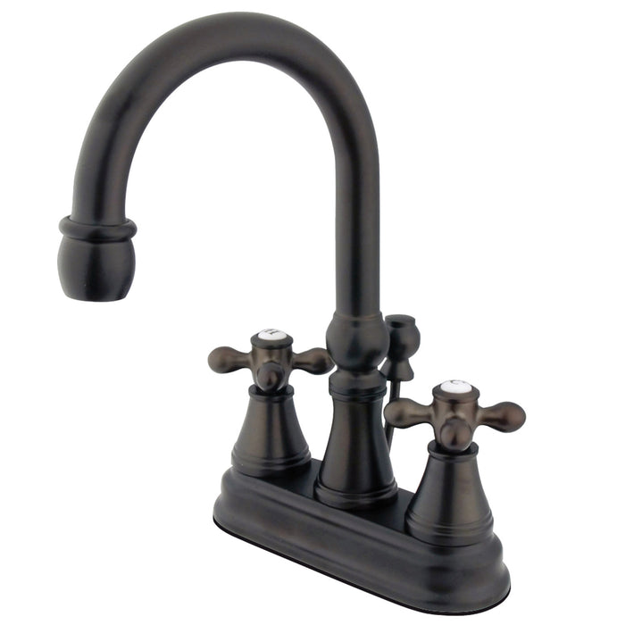 Kingston Tulare KS2615AX - Restoration Double-Handle 3-Hole Deck Mount 4-Inch Centerset Bathroom Faucet with Brass Pop-Up, Oil Rubbed Bronze