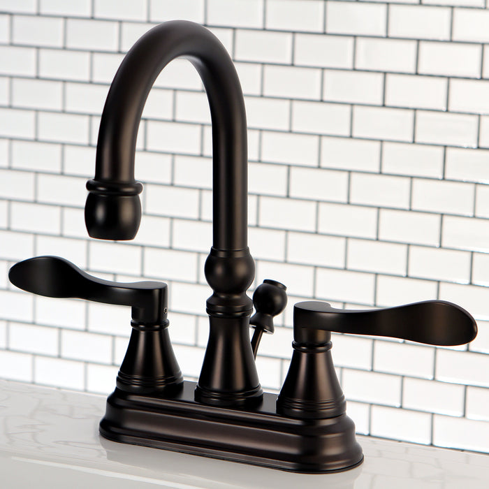 NuFrench KS2615DFL Two-Handle 3-Hole Deck Mount 4" Centerset Bathroom Faucet with Brass Pop-Up, Oil Rubbed Bronze
