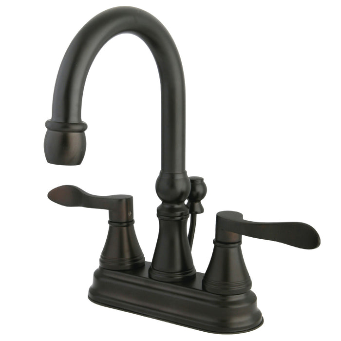NuFrench KS2615DFL Two-Handle 3-Hole Deck Mount 4" Centerset Bathroom Faucet with Brass Pop-Up, Oil Rubbed Bronze