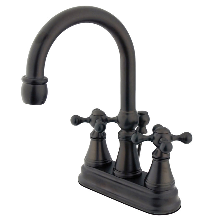 Kingston Tulare KS2615KX - Governor Double-Handle 3-Hole Deck Mount 4-Inch Centerset Bathroom Faucet with Brass Pop-Up, Oil Rubbed Bronze