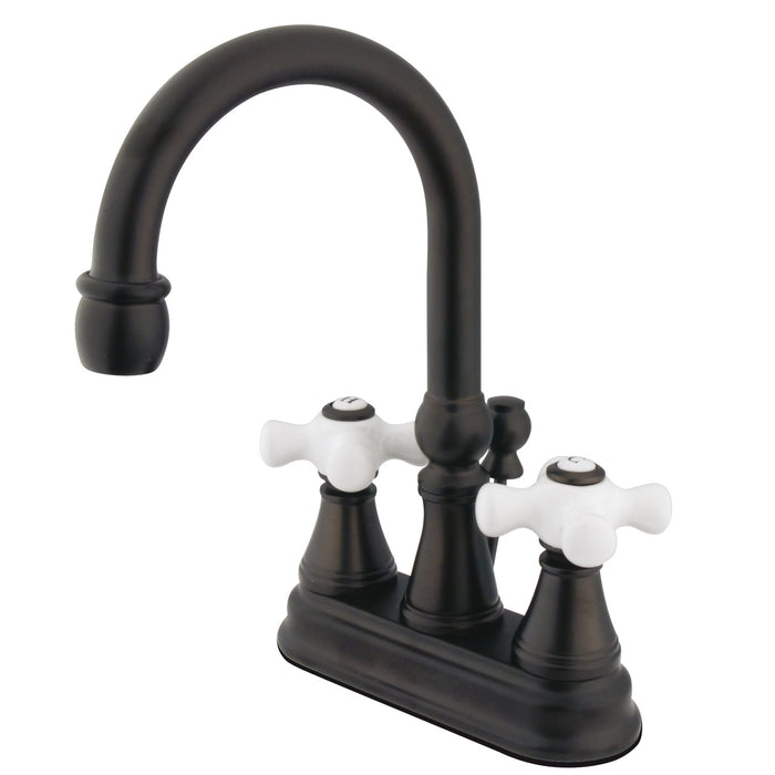 Kingston Tulare KS2615PX - Governor Double-Handle 3-Hole Deck Mount 4-Inch Centerset Bathroom Faucet with Brass Pop-Up, Oil Rubbed Bronze