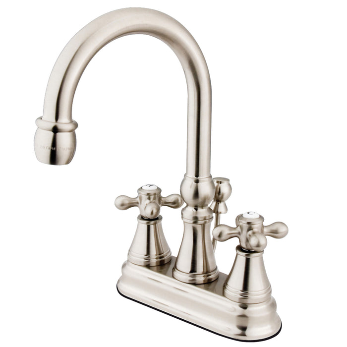 Restoration KS2618AX Two-Handle 3-Hole Deck Mount 4" Centerset Bathroom Faucet with Brass Pop-Up, Brushed Nickel