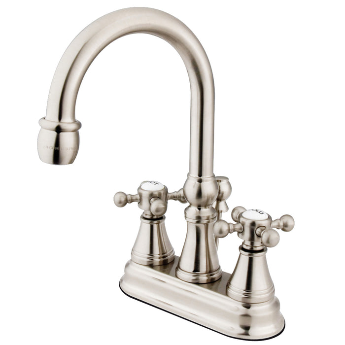 Vintage KS2618BX Two-Handle 3-Hole Deck Mount 4" Centerset Bathroom Faucet with Brass Pop-Up, Brushed Nickel