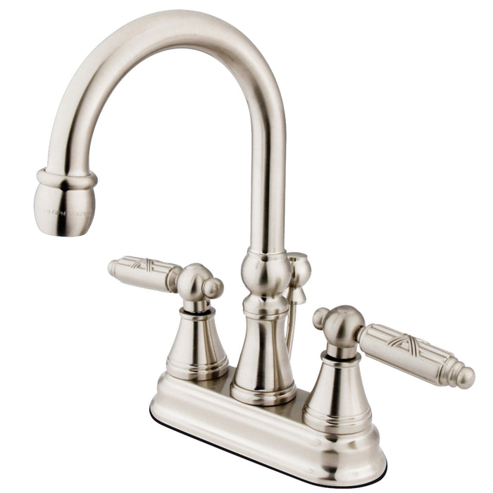 Georgian KS2618GL Two-Handle 3-Hole Deck Mount 4" Centerset Bathroom Faucet with Brass Pop-Up, Brushed Nickel
