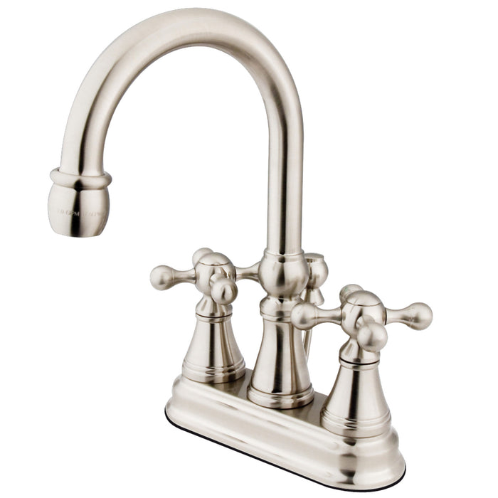 Governor KS2618KX Two-Handle 3-Hole Deck Mount 4" Centerset Bathroom Faucet with Brass Pop-Up, Brushed Nickel
