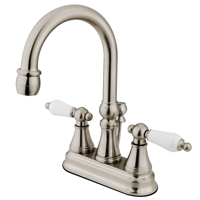 Governor KS2618PL Two-Handle 3-Hole Deck Mount 4" Centerset Bathroom Faucet with Brass Pop-Up, Brushed Nickel