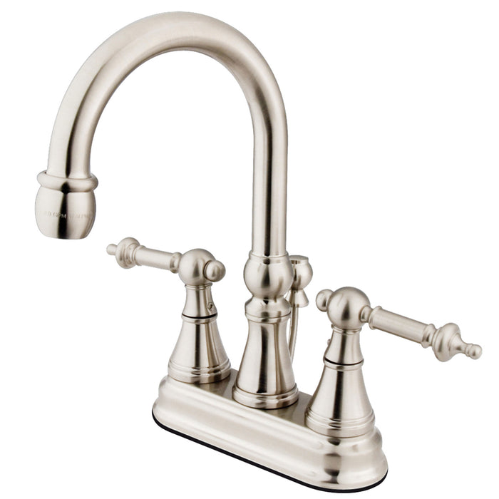 Templeton KS2618TL Two-Handle 3-Hole Deck Mount 4" Centerset Bathroom Faucet with Brass Pop-Up, Brushed Nickel