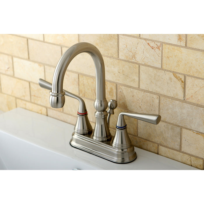 Silver Sage KS2618ZL Two-Handle 3-Hole Deck Mount 4" Centerset Bathroom Faucet with Brass Pop-Up, Brushed Nickel