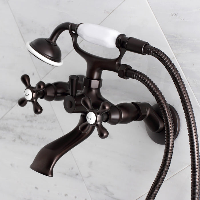 Kingston KS265ORB Three-Handle 2-Hole Tub Wall Mount Clawfoot Tub Faucet with Hand Shower, Oil Rubbed Bronze