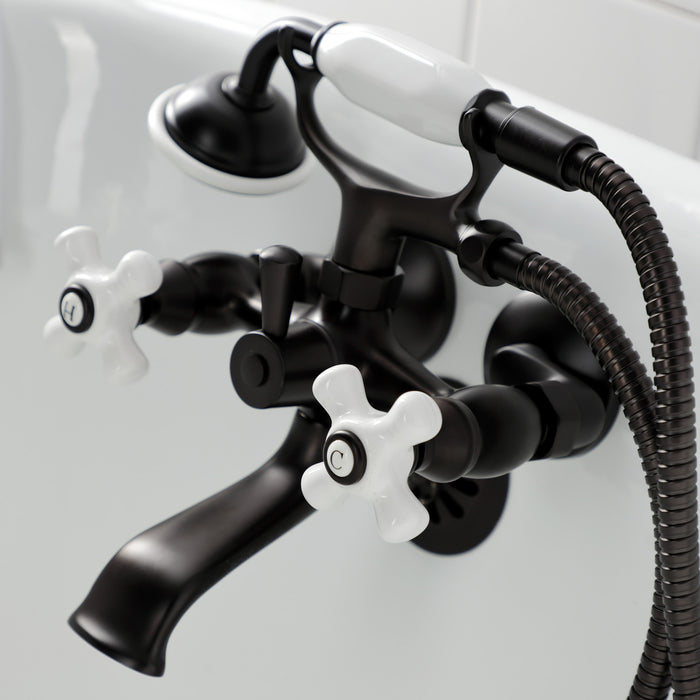 Kingston KS265PXORB Three-Handle 2-Hole Tub Wall Mount Clawfoot Tub Faucet with Hand Shower, Oil Rubbed Bronze