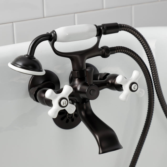 Kingston KS265PXORB Three-Handle 2-Hole Tub Wall Mount Clawfoot Tub Faucet with Hand Shower, Oil Rubbed Bronze