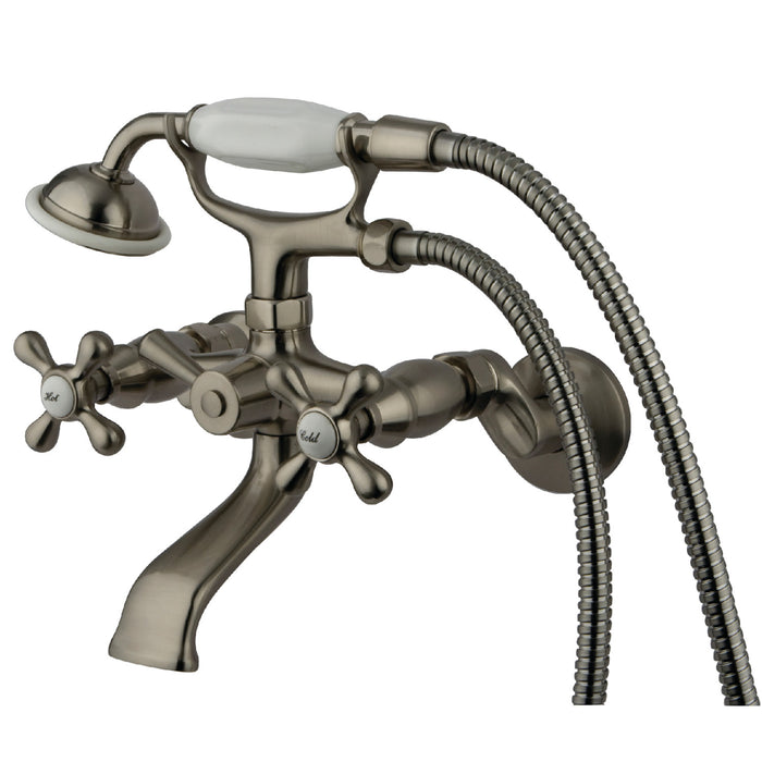 Kingston KS265SN Three-Handle 2-Hole Tub Wall Mount Clawfoot Tub Faucet with Hand Shower, Brushed Nickel