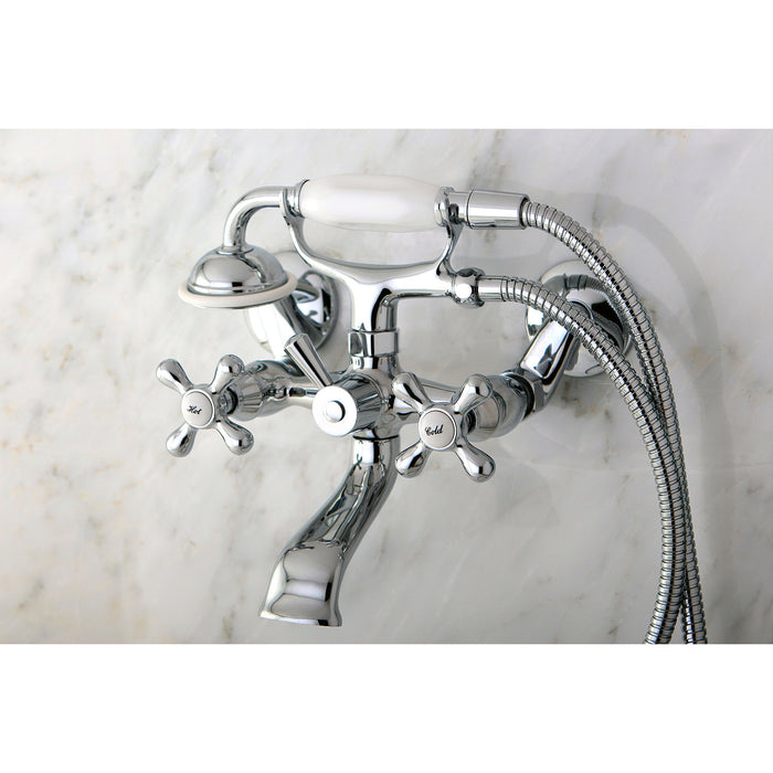 Kingston KS266C Two-Handle 2-Hole Wall Mount Clawfoot Tub Faucet with Hand Shower, Polished Chrome