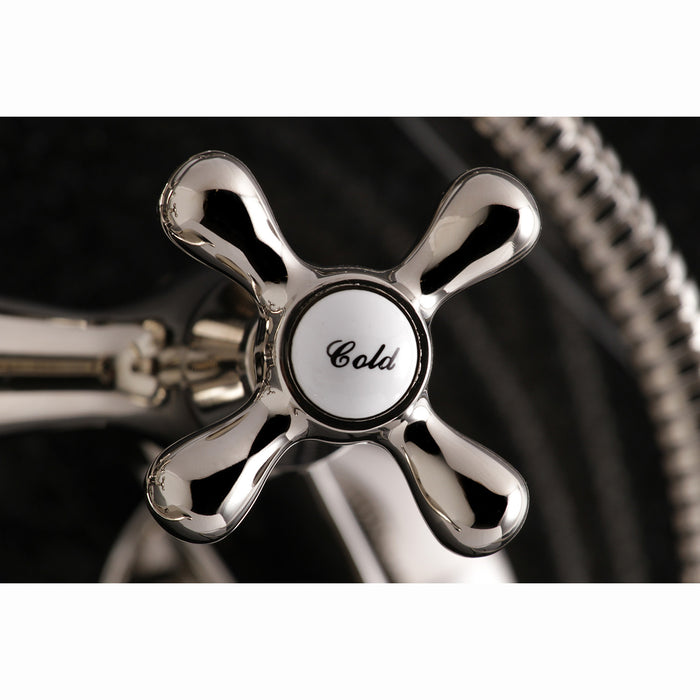 Kingston KS266PN Two-Handle 2-Hole Wall Mount Clawfoot Tub Faucet with Hand Shower, Polished Nickel