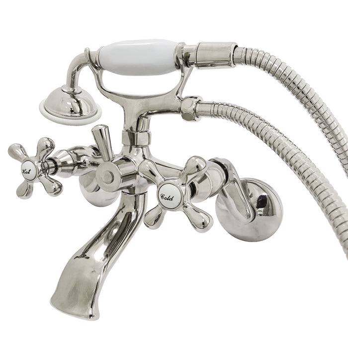 Kingston KS266PN Two-Handle 2-Hole Wall Mount Clawfoot Tub Faucet with Hand Shower, Polished Nickel
