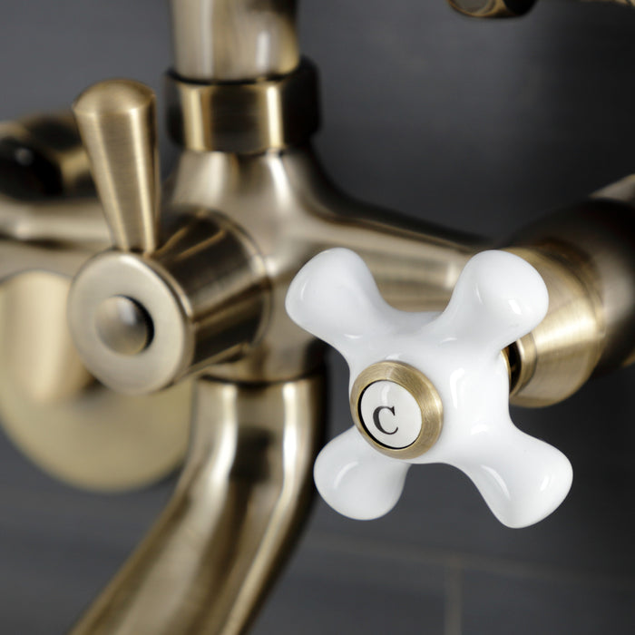 Kingston Heirloom KS266PXAB - Kingston Three-Handle 2-Hole Wall Mount Clawfoot Tub Faucet with Hand Shower, Antique Brass