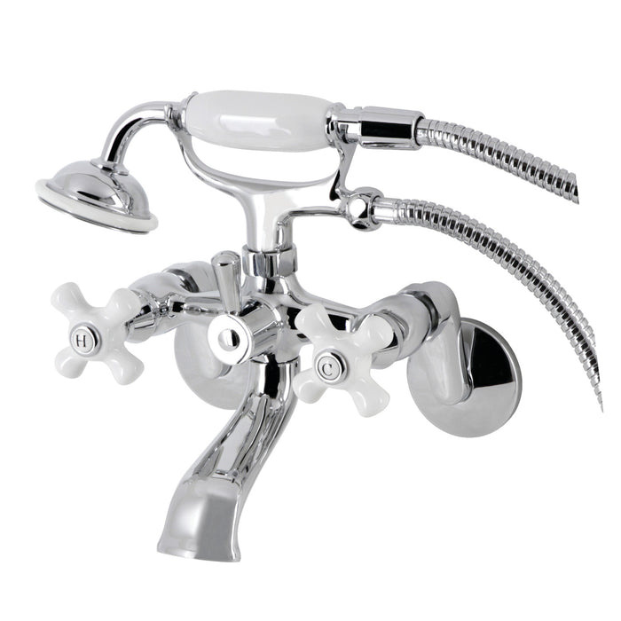 Kingston KS266PXC Three-Handle 2-Hole Wall Mount Clawfoot Tub Faucet with Hand Shower, Polished Chrome