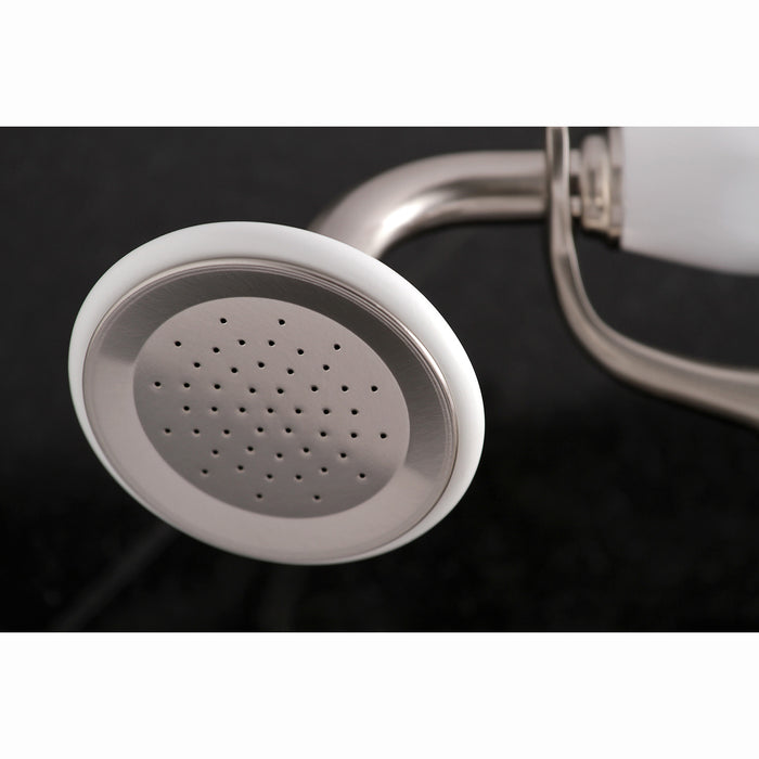 Kingston Heirloom KS266SN - Kingston Two-Handle 2-Hole Wall Mount Clawfoot Tub Faucet with Hand Shower, Brushed Nickel