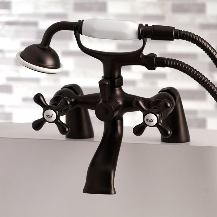Kingston KS267ORB Three-Handle 2-Hole Deck Mount Clawfoot Tub Faucet with Hand Shower, Oil Rubbed Bronze