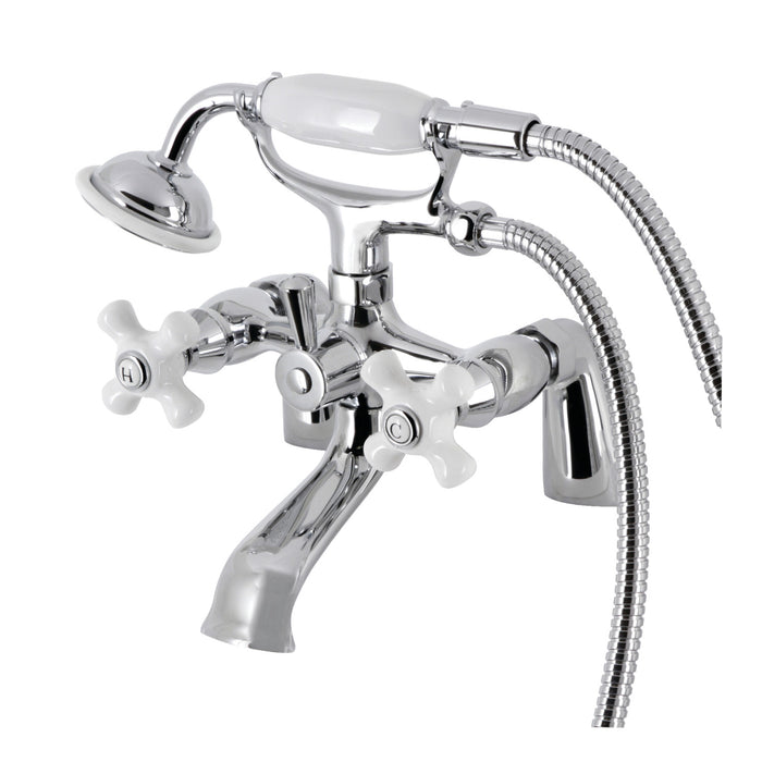 Kingston KS267PXC Three-Handle 2-Hole Deck Mount Clawfoot Tub Faucet with Hand Shower, Polished Chrome