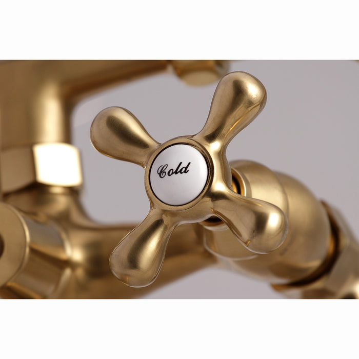 Kingston KS267SB Three-Handle 2-Hole Deck Mount Clawfoot Tub Faucet with Hand Shower, Brushed Brass