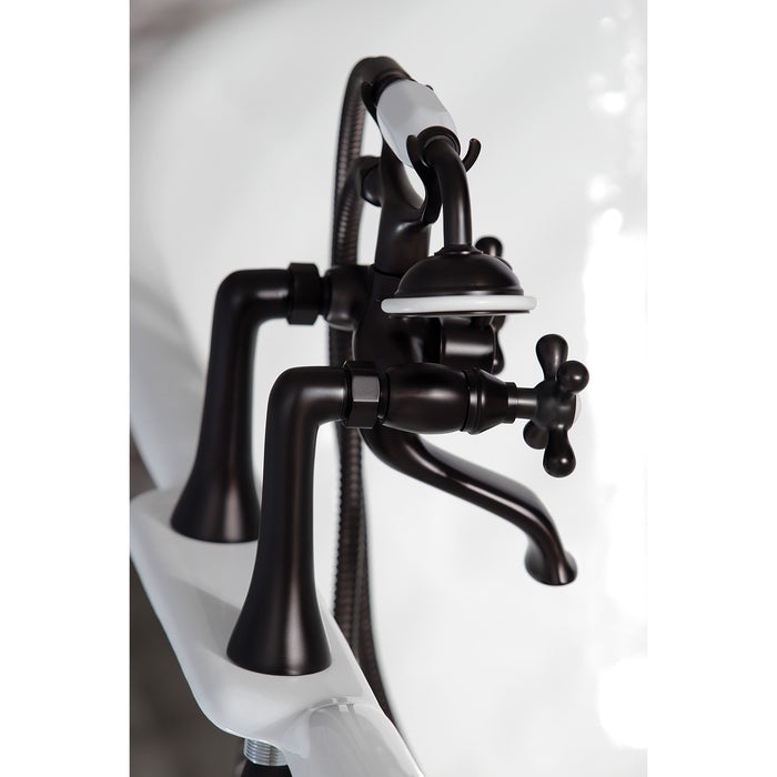 Kingston KS268ORB Three-Handle 2-Hole Deck Mount Clawfoot Tub Faucet with Hand Shower, Oil Rubbed Bronze