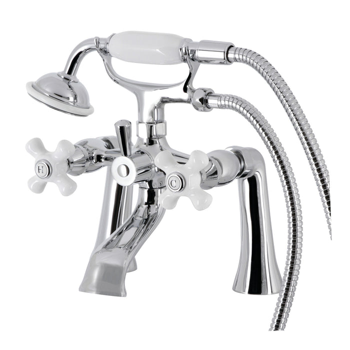Kingston KS268PXC Three-Handle 2-Hole Deck Mount Clawfoot Tub Faucet with Hand Shower, Polished Chrome