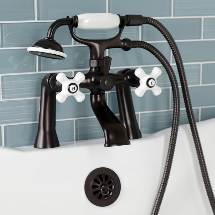 Kingston KS268PXORB Three-Handle 2-Hole Deck Mount Clawfoot Tub Faucet with Hand Shower, Oil Rubbed Bronze