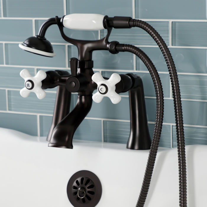Kingston KS268PXORB Three-Handle 2-Hole Deck Mount Clawfoot Tub Faucet with Hand Shower, Oil Rubbed Bronze