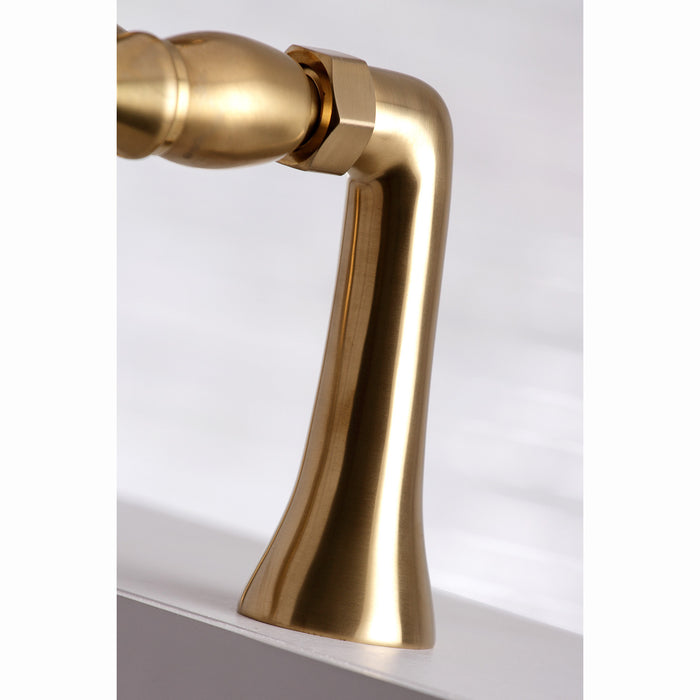 Kingston KS268SB Three-Handle 2-Hole Deck Mount Clawfoot Tub Faucet with Hand Shower, Brushed Brass