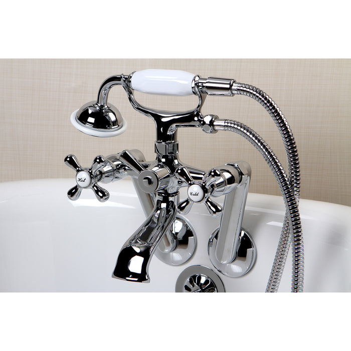 Kingston KS269C Three-Handle 2-Hole Tub Wall Mount Clawfoot Tub Faucet with Hand Shower, Polished Chrome